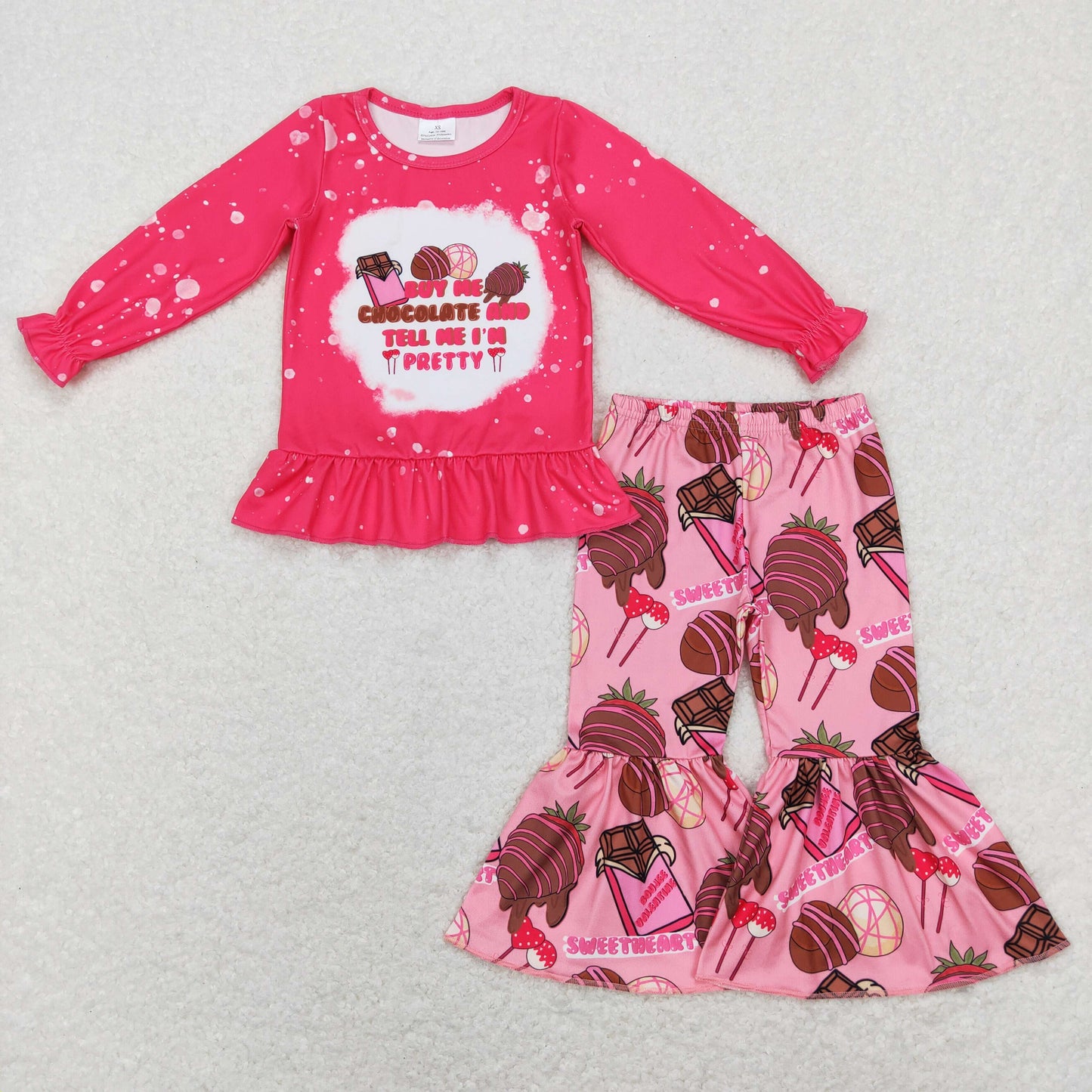 GLP1098 Valentine's Day Baby Girl Long Sleeves Strawberry Chocolate Bell Pants Set