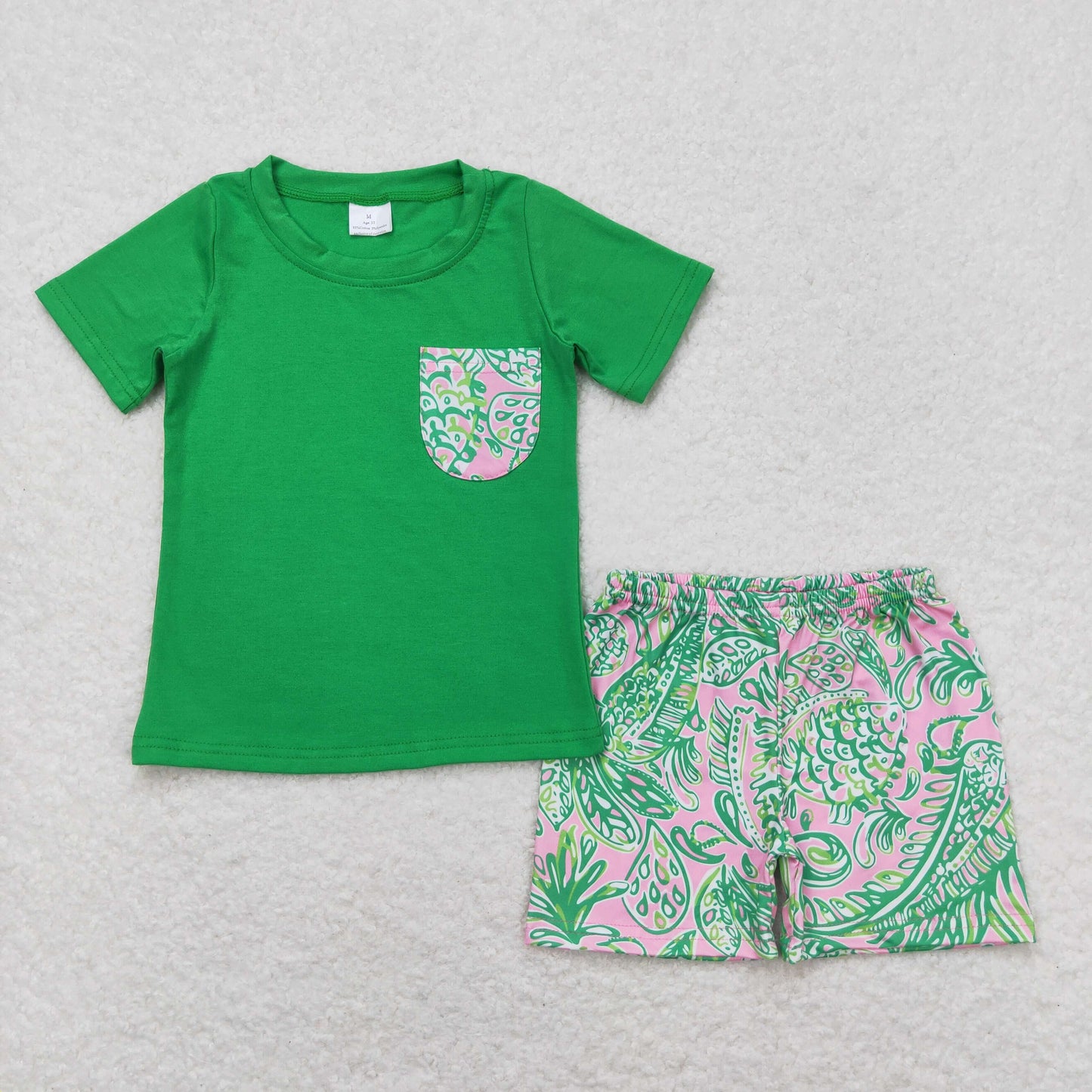 Baby Boy Short Sleeves Green Shirt Fish Shorts Set