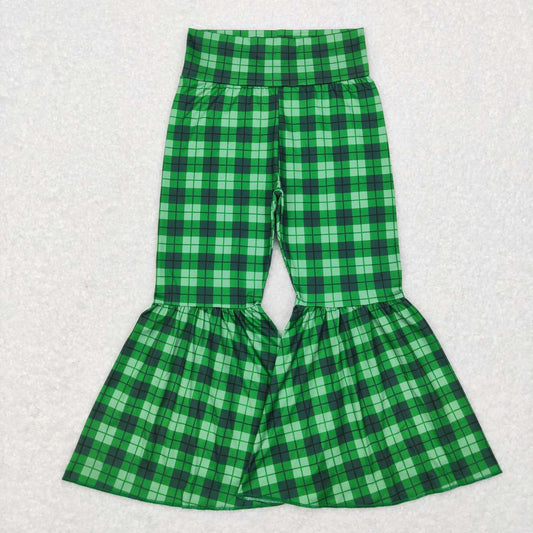 P0341 Baby Girl St. Patrick's Day Green Plaid Bell Pants