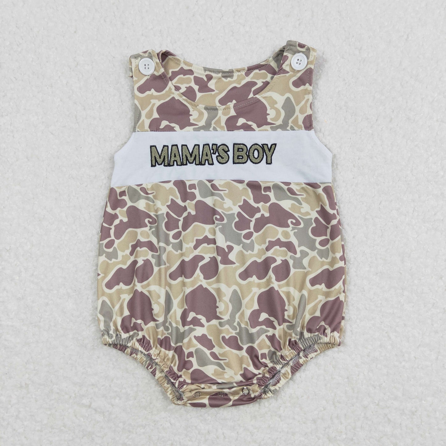 Baby Kids Sleeveless Embroidery Mama's Boy Camo Bubble One Piece Romper