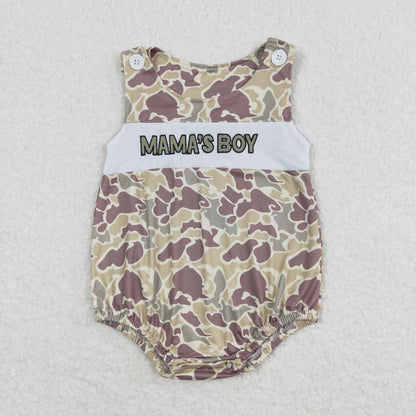 Baby Kids Sleeveless Embroidery Mama's Boy Camo Bubble One Piece Romper