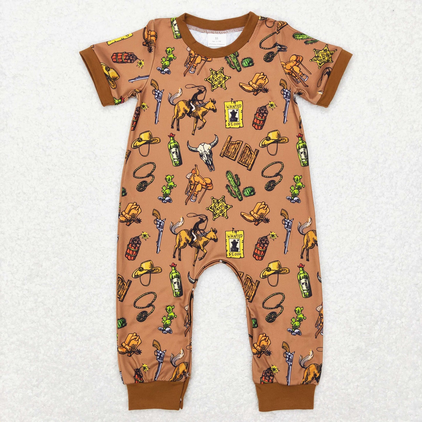 SR0569 Baby Boy Short Sleeves Cow Print Western One Piece Romper