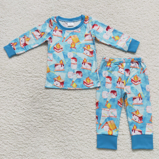 BLP0303 Baby Boy Long Sleeves Pants Outfit Blue Cake Pajamas