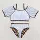 Baby Girl Short Sleeves Tops Leopard Bummie Shorts Swimsuit