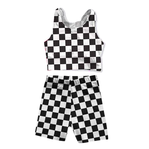 Moq 3 Pre-order GSSO0906 Baby Girl Sleeveless Checkered Tops Shorts Summer Set