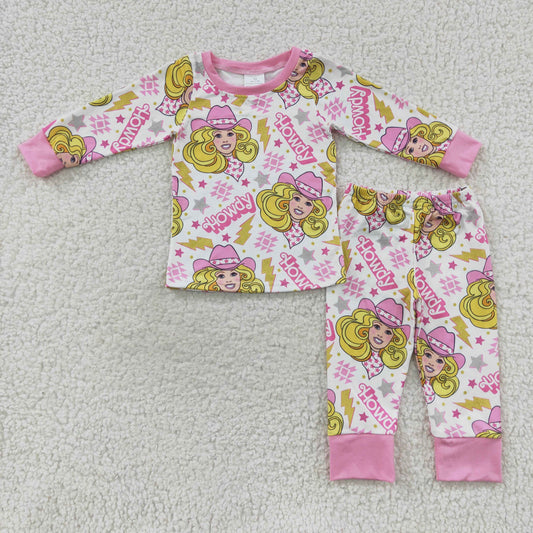 GLP0658 Baby Girl Long Sleeves Howdy Doll Shirt Pants Pink Pajamas Outfit