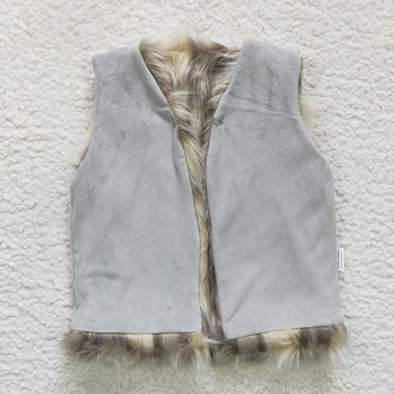 6 A21-15 Baby Girl Grey Vest Overcoat Foux Fur Winter Coat