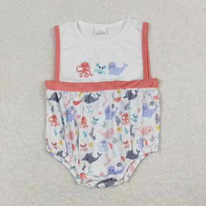 Baby Girl Sleeveless Octopus Crab Bubble One Piece Summer Romper