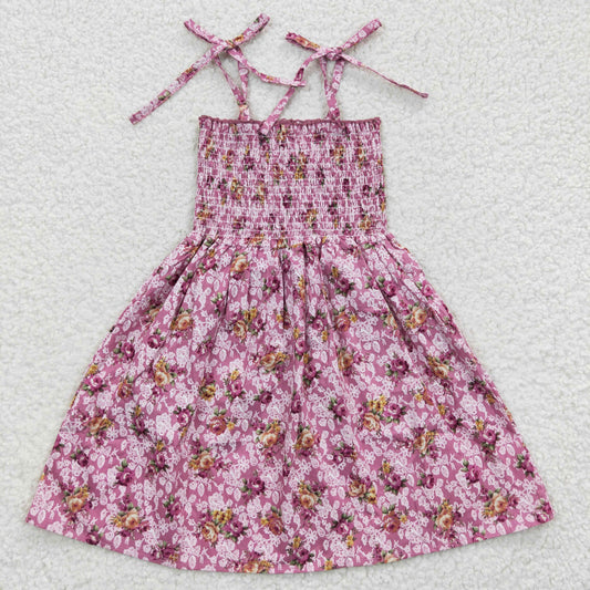 GSD0377 Baby Girl Summer Halter Sleeveless Elastic Smocked Floral Dress