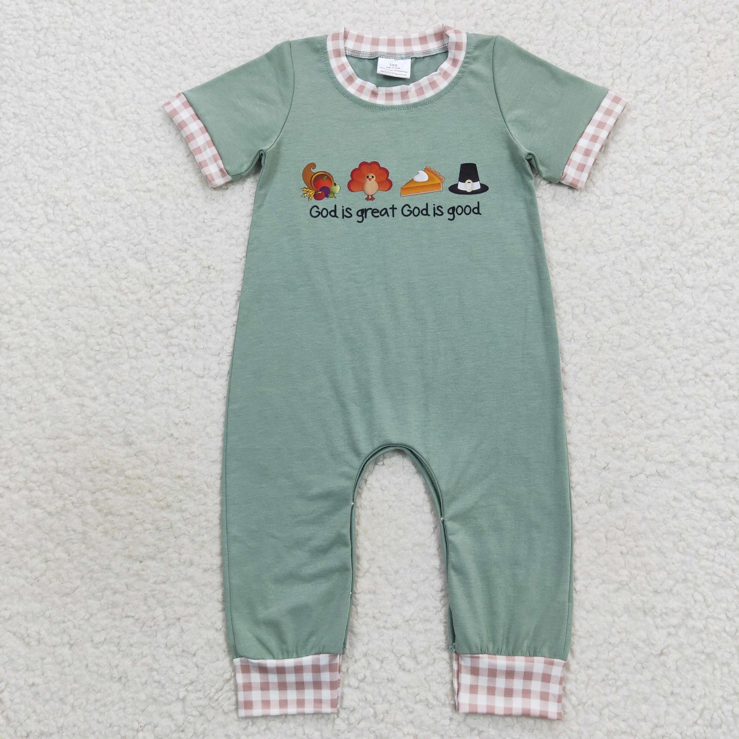 SR0439 Baby Boy Thanksgiving turkey Short Sleeves Fall One Piece Romper