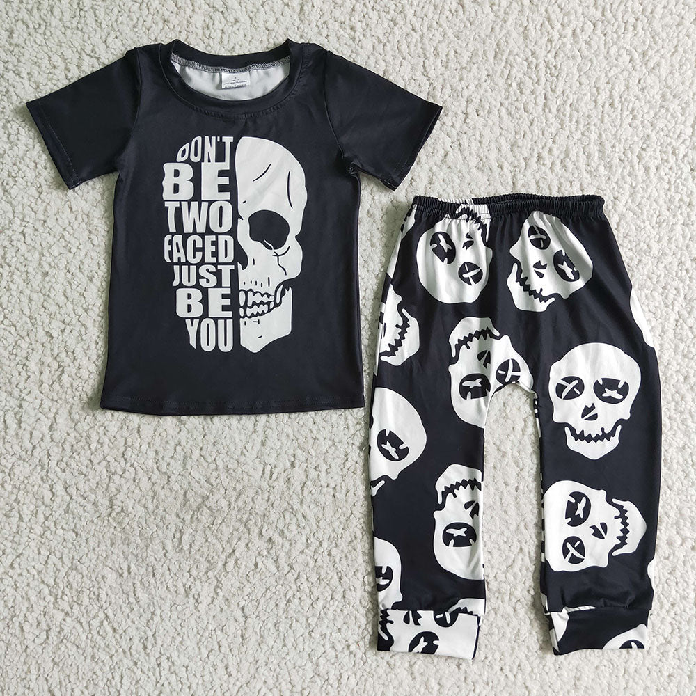 Promotion Baby Boy Black Shirt Halloween Pants Set