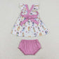 Baby Girl Short Sleeves Dogs Tops Bummie Set