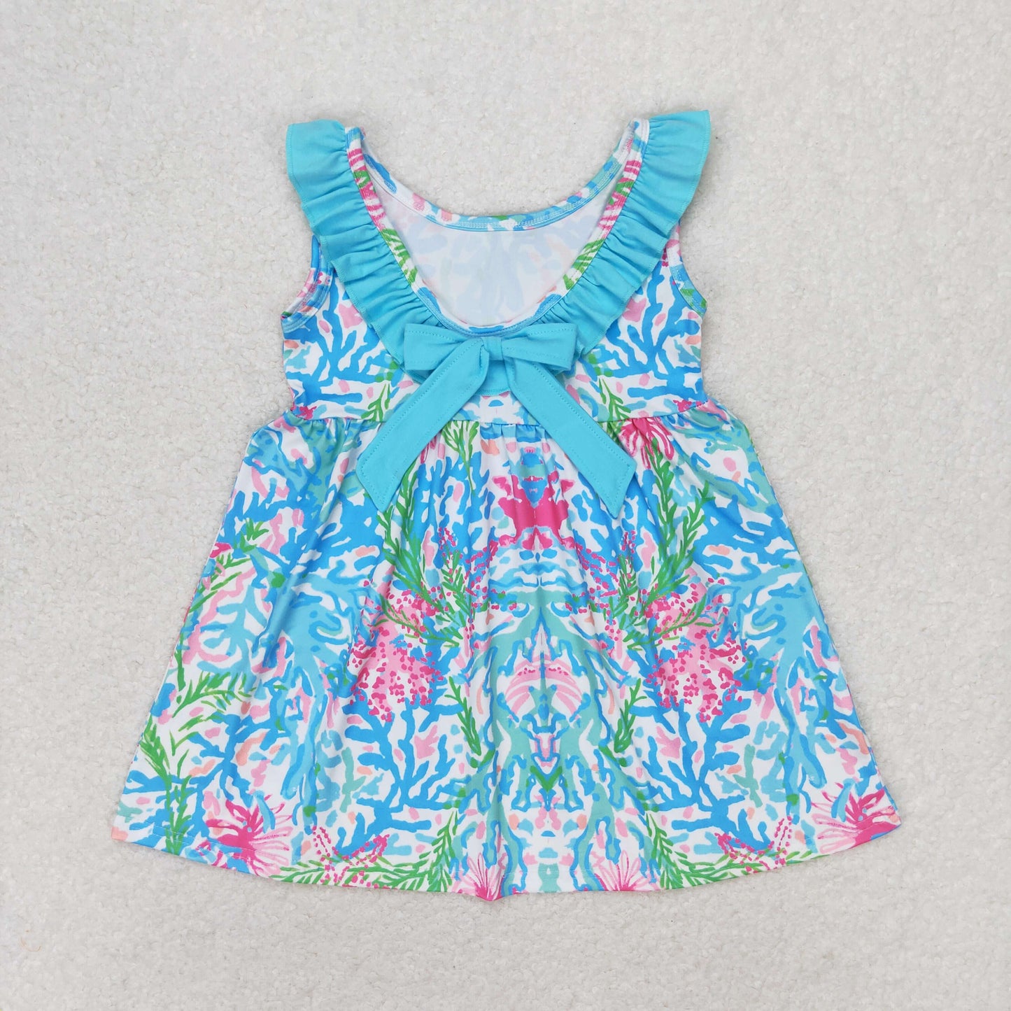 Baby Girl Sleeveless Starfish Summer Blue Bow Dress