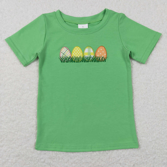 BT0427 Baby Boy Easter Short Sleeves Embroidery Eggs Green Shirt Tops