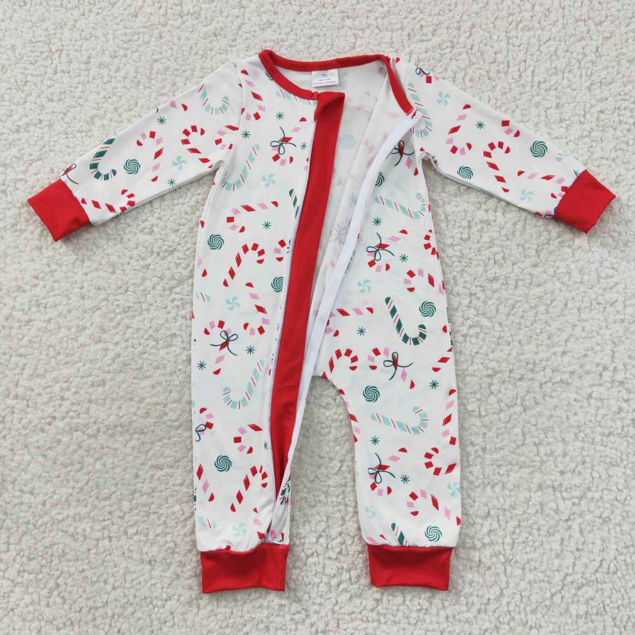 LR0506 Baby Boy Christmas Candy Long Sleeves Sunflower One Piece Zipper Romper