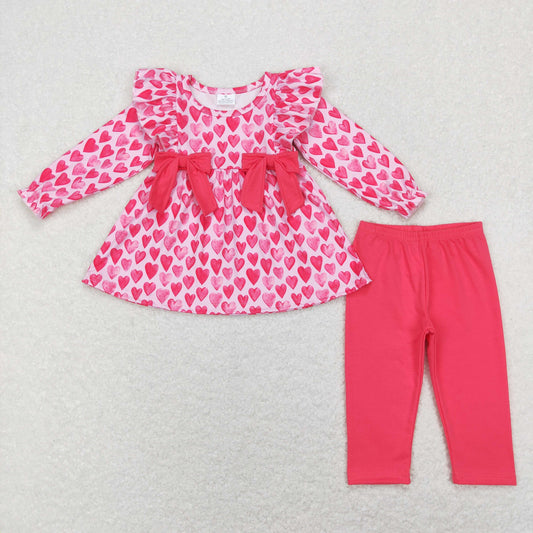 GLP1108 Valentine's Day Baby Girl Long Sleeves Hearts Tunic Cotton Pants Set