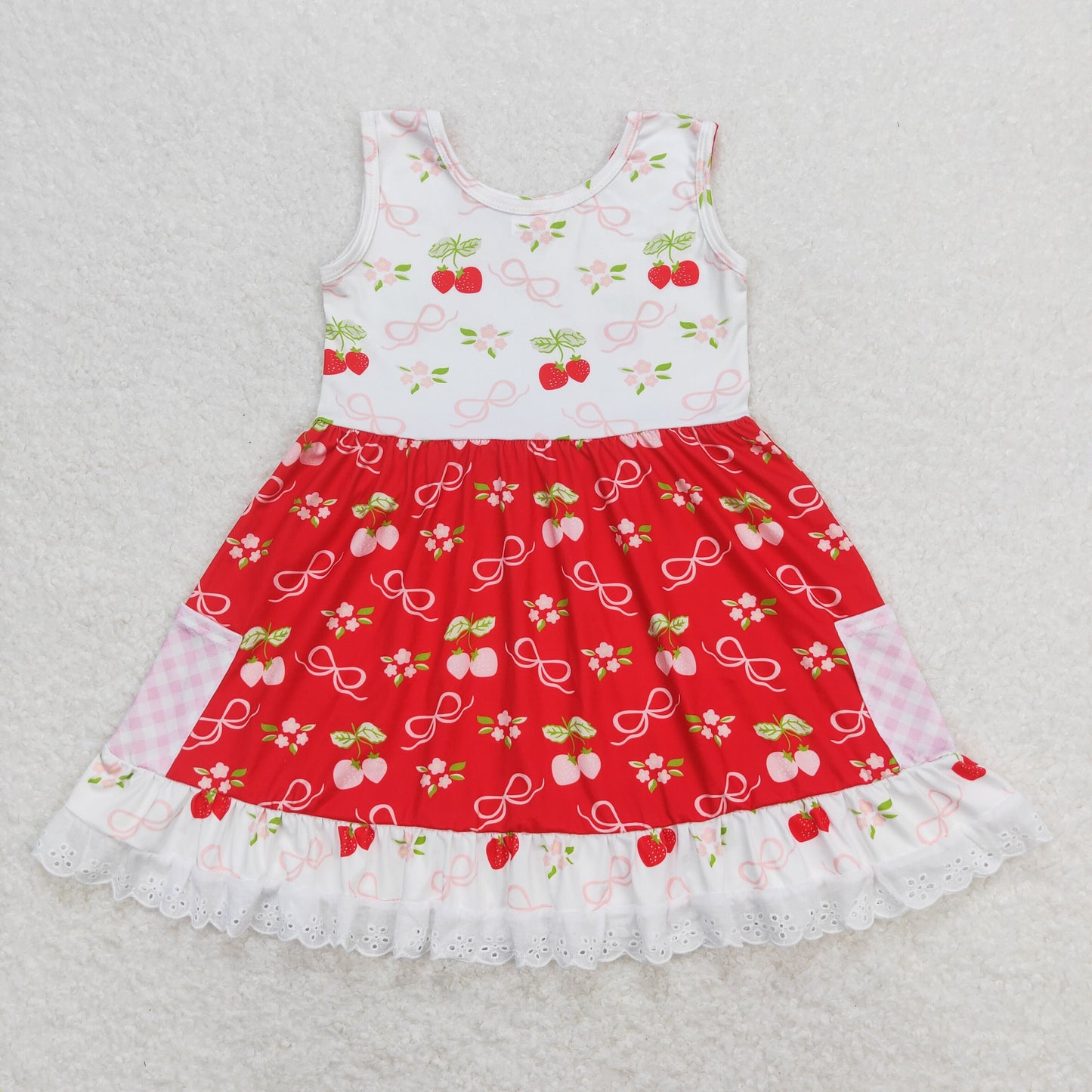 Baby Girl Sleeveless Strawberry Bows Floral Dress