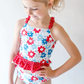 S0253 July 4th Baby Girl Sleeveless Floral Set Summer Swimsuit