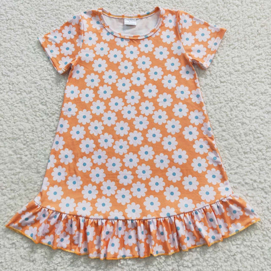 GSD0399 Baby Girl Summer Short Sleeves Floral Orange Dress Nightdress
