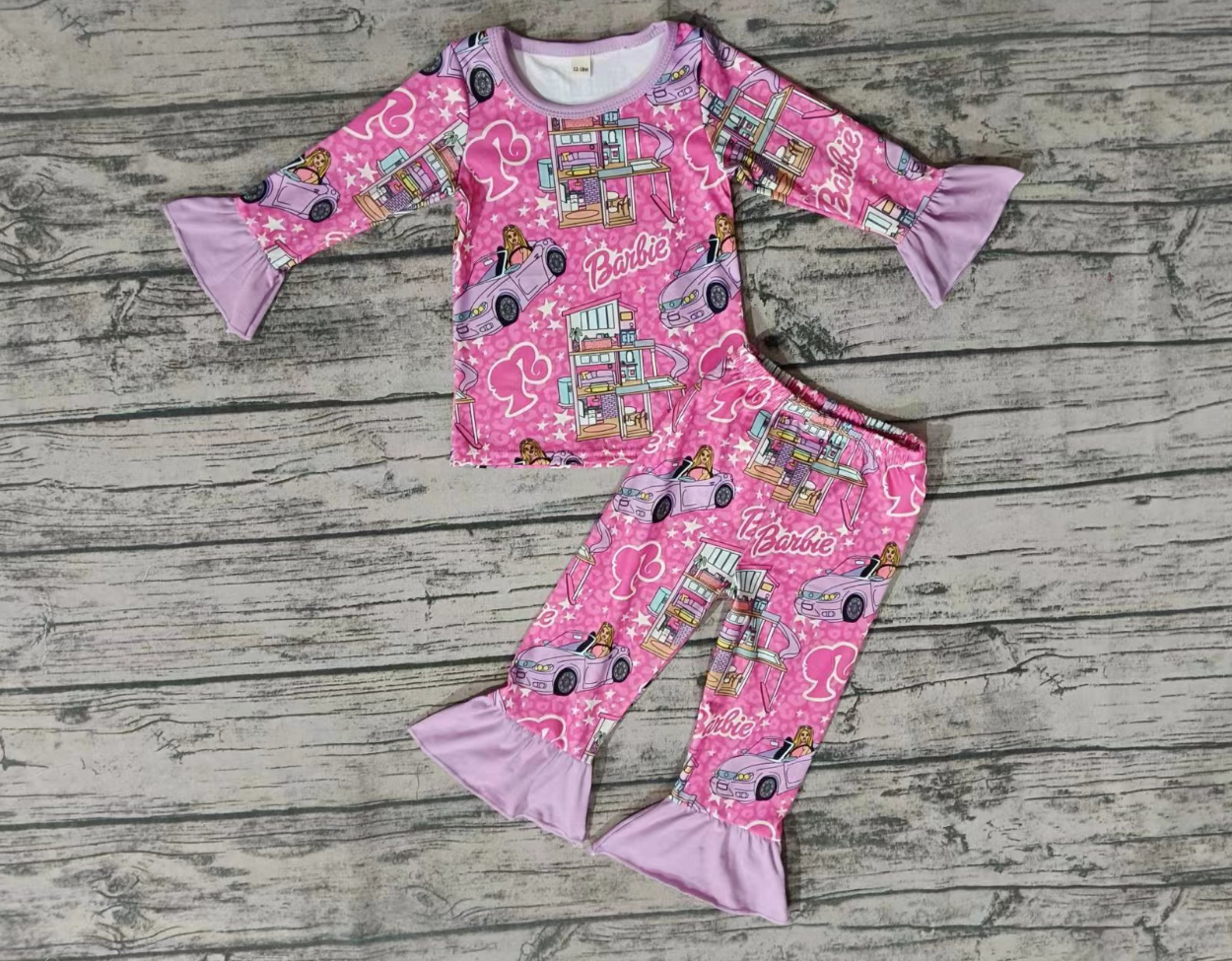 Baby Girl Long Sleeves Pink Doll Shirt Pants Outfit Pajamas Moq 5