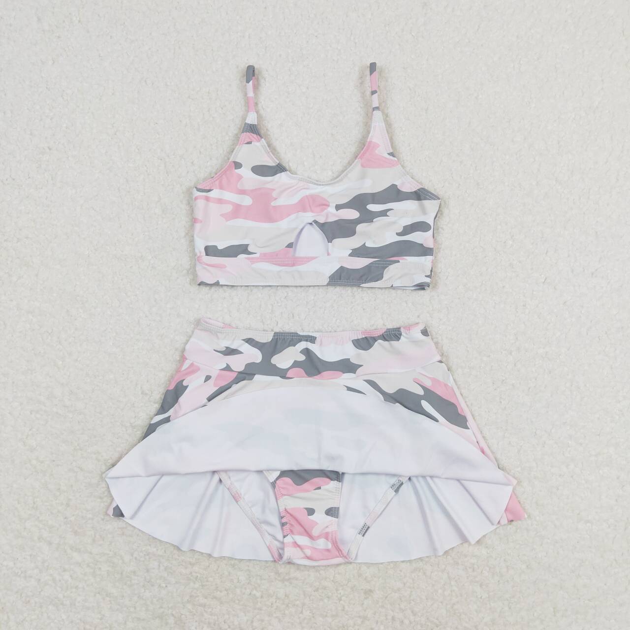 Baby Girl Bathing Suit Pink Grey Camo Tops Skirt Shorts Set Swimsuit