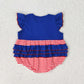 Baby Girl Short Sleeves Embroidery Flags Stripes Ruffle Bubble One Piece Romper