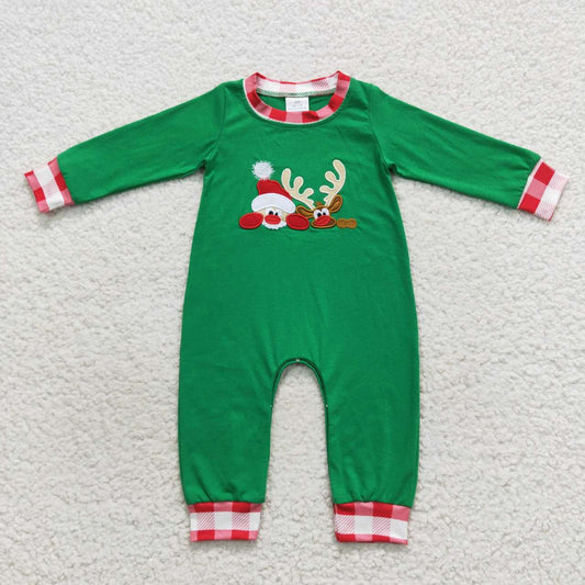 LR0396 Baby Boy Long Sleeves Christmas Embroidery Reindeer Romper