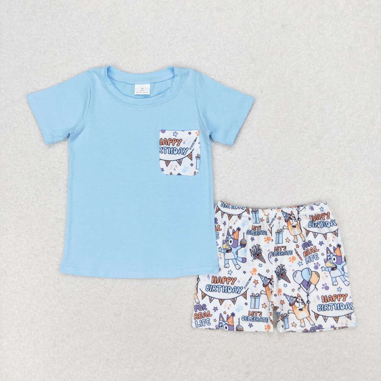 Baby Boy Short Sleeves Happy Birthday Blue Shirt Dogs Shorts Set