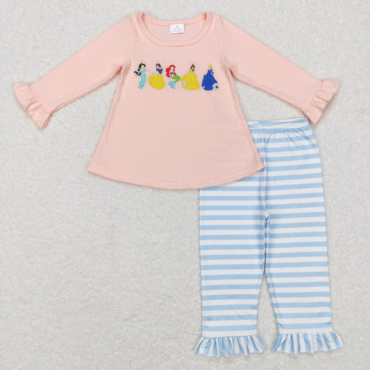 GLP0859 Baby Girl Embroidery Princess Stripes Pants Outfit