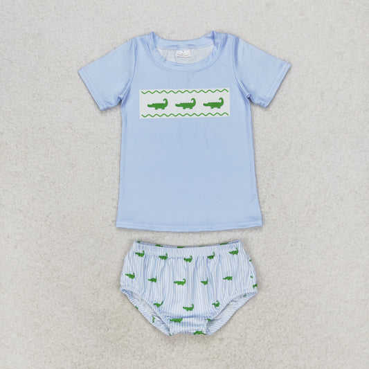 Baby Boy Short Sleeves Crocodile Bummie Blue Set