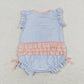 Baby Girl Short Sleeves Embroidery Shoes Stripes Ruffle Bubble One Piece Romper