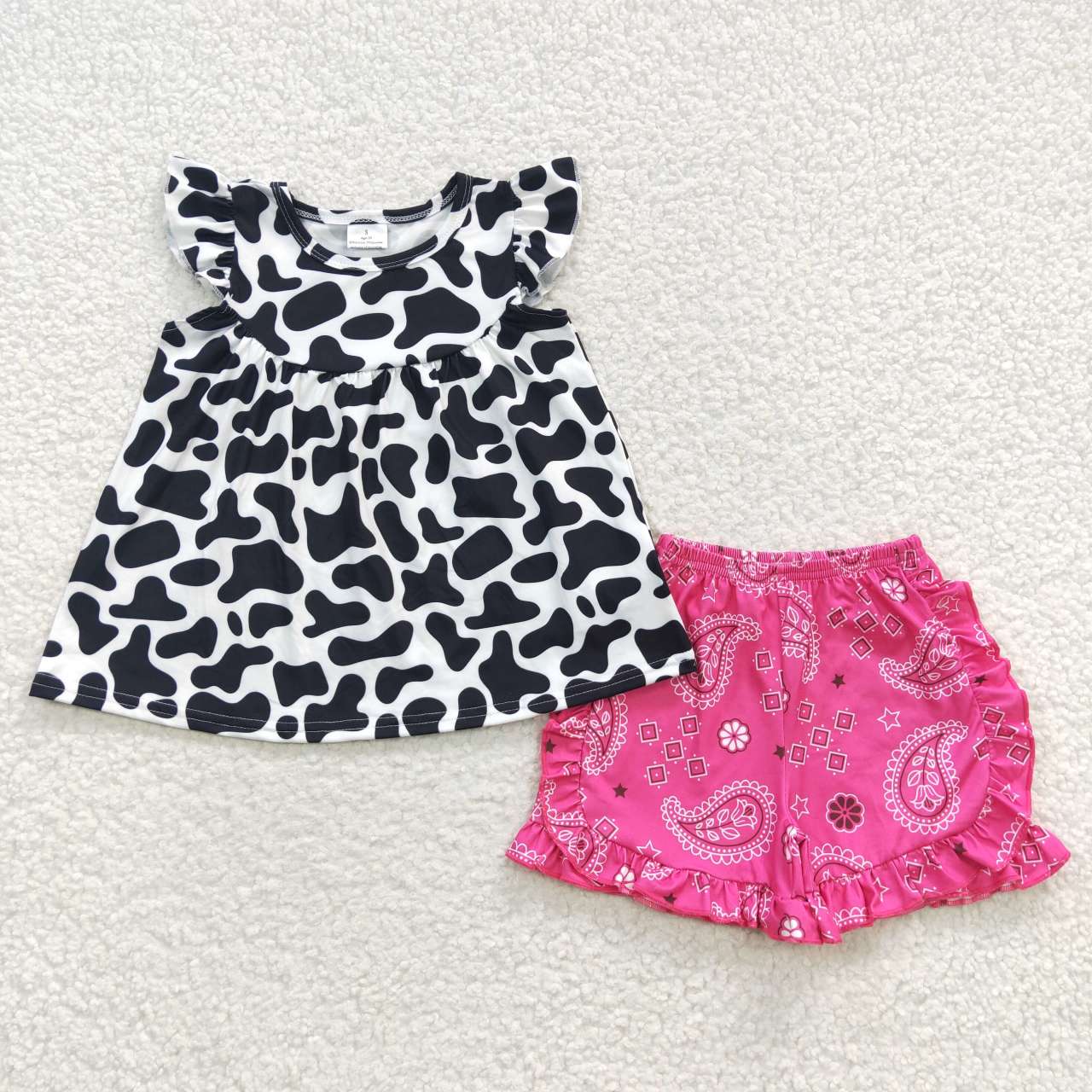 Sibling Baby Girls Kids Short Sleeves Leopard Tops Cotton Ruffle Shorts Clothes Sets RTS