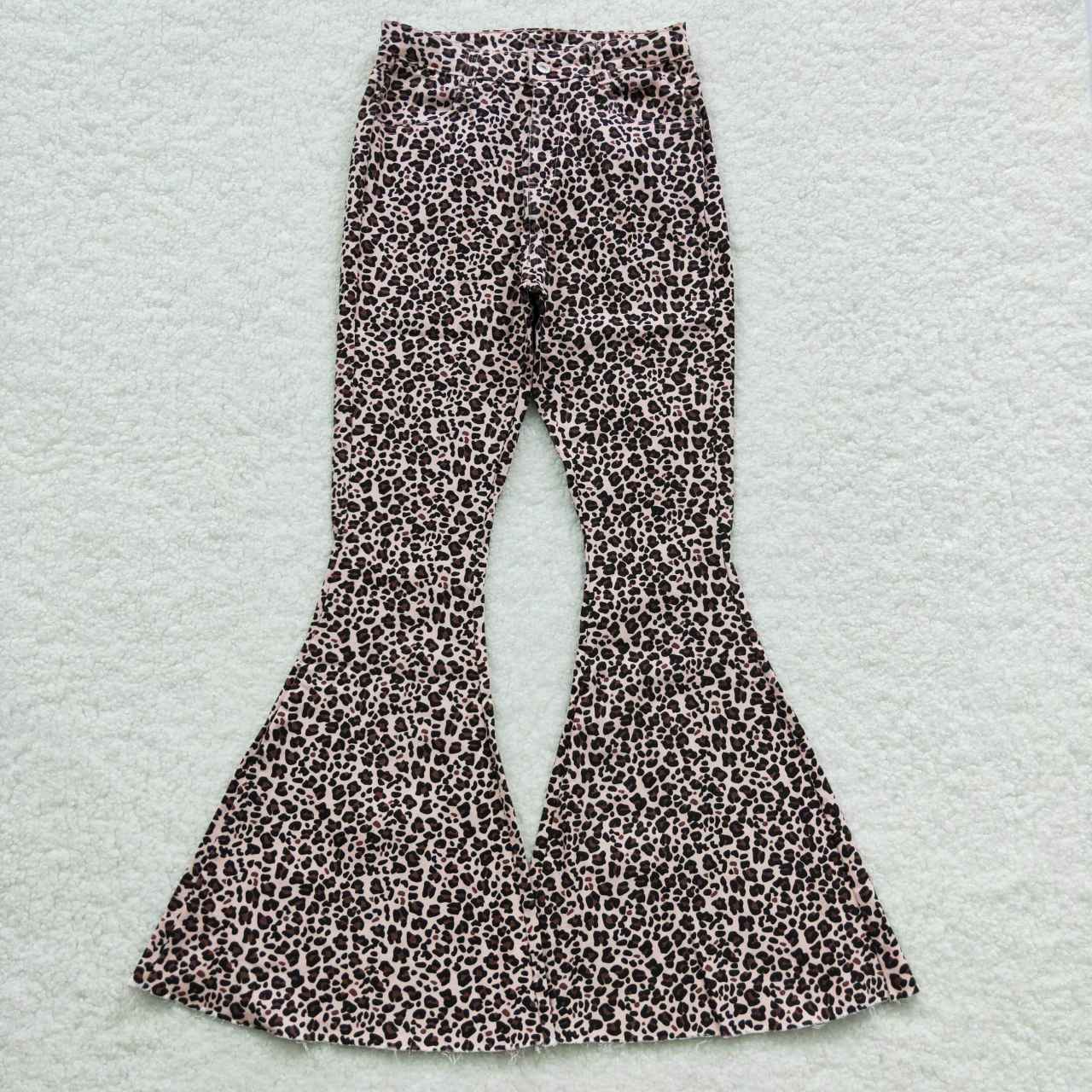 P0117 Adult Women Leopard Denim Jeans Bell Pants