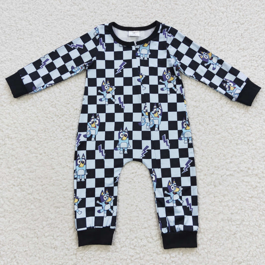 LR0303 Baby Boy Long Sleeves Dogs Zipper Romper