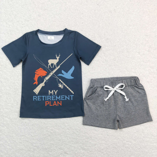 BSSO0475 Baby Boy Short Sleeves Shirt Pocket Grey Shorts Summer Hunting Set