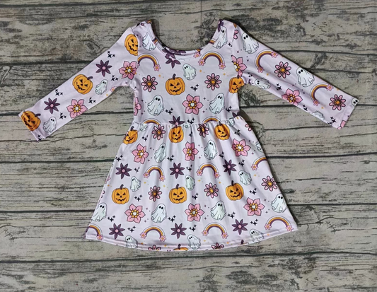 Baby Girl Long Sleeves Halloween Pumpkin Floral Ghost Dress Moq 5