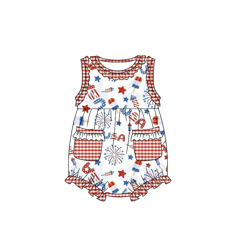 Moq 3 Pre-order SR1365 Baby Girl July 4th One Piece Romper