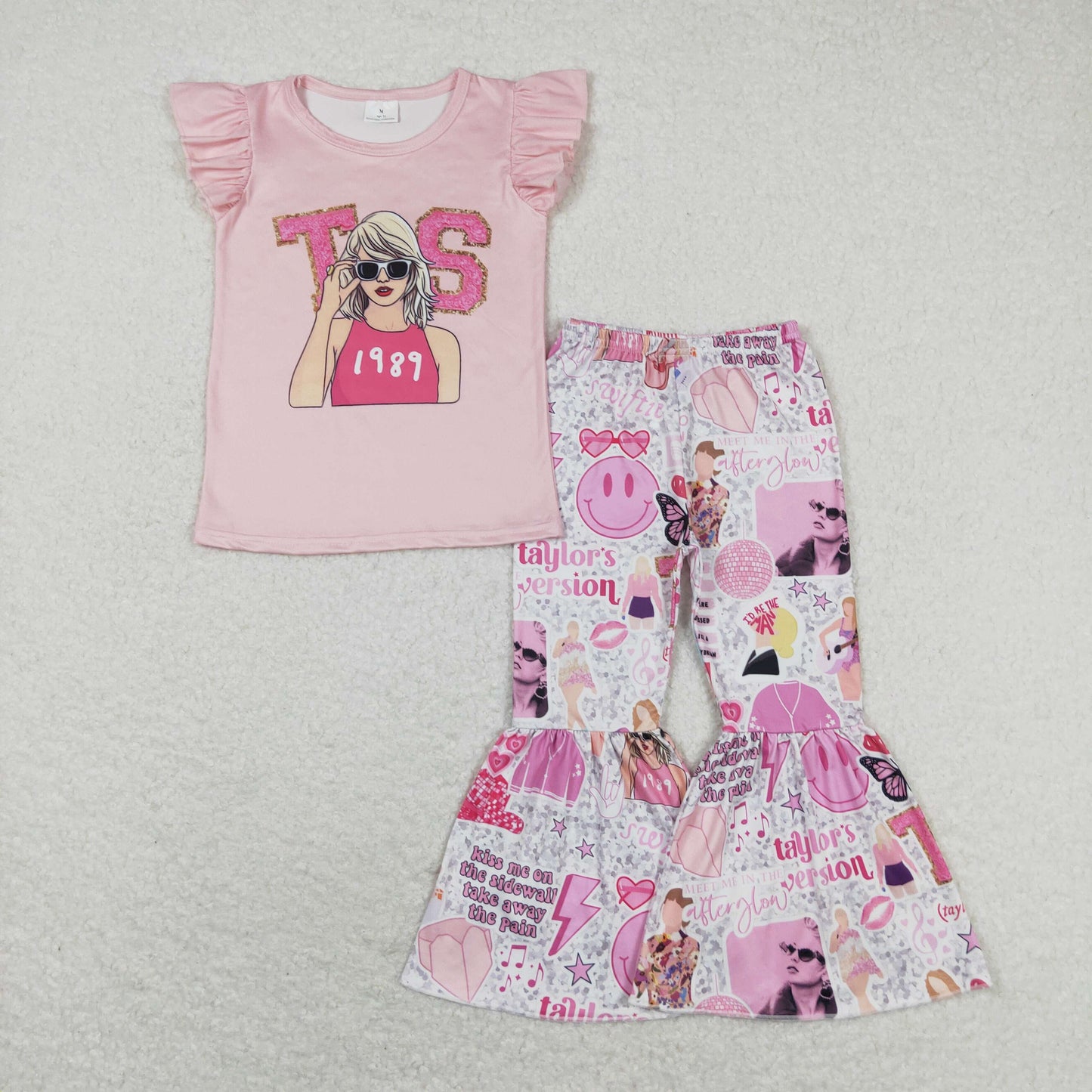 Baby Girl Short Sleeves Singer 1989 Shirt Bell Pants Pink Set