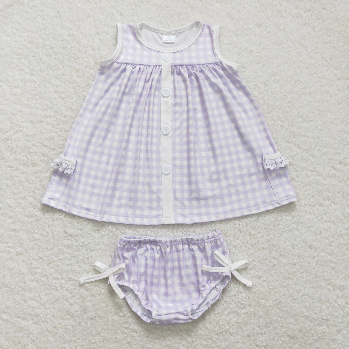 Baby Girl Sleeveless Purple Plaid Pocket Tunic Bummies Shorts Set