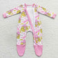 LR0545 Baby Girl Long Sleeves Howdy Pink Doll One Piece Zipper Footie Romper