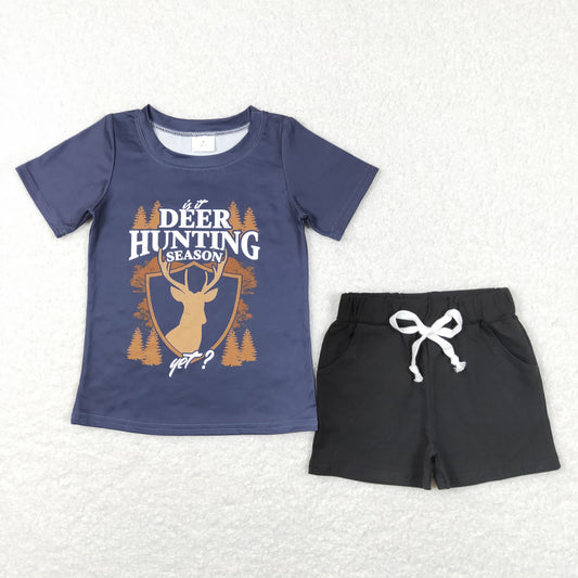 BSSO0470 Baby Boy Short Sleeves Deer Hunting Shirt Pocket Shorts Set