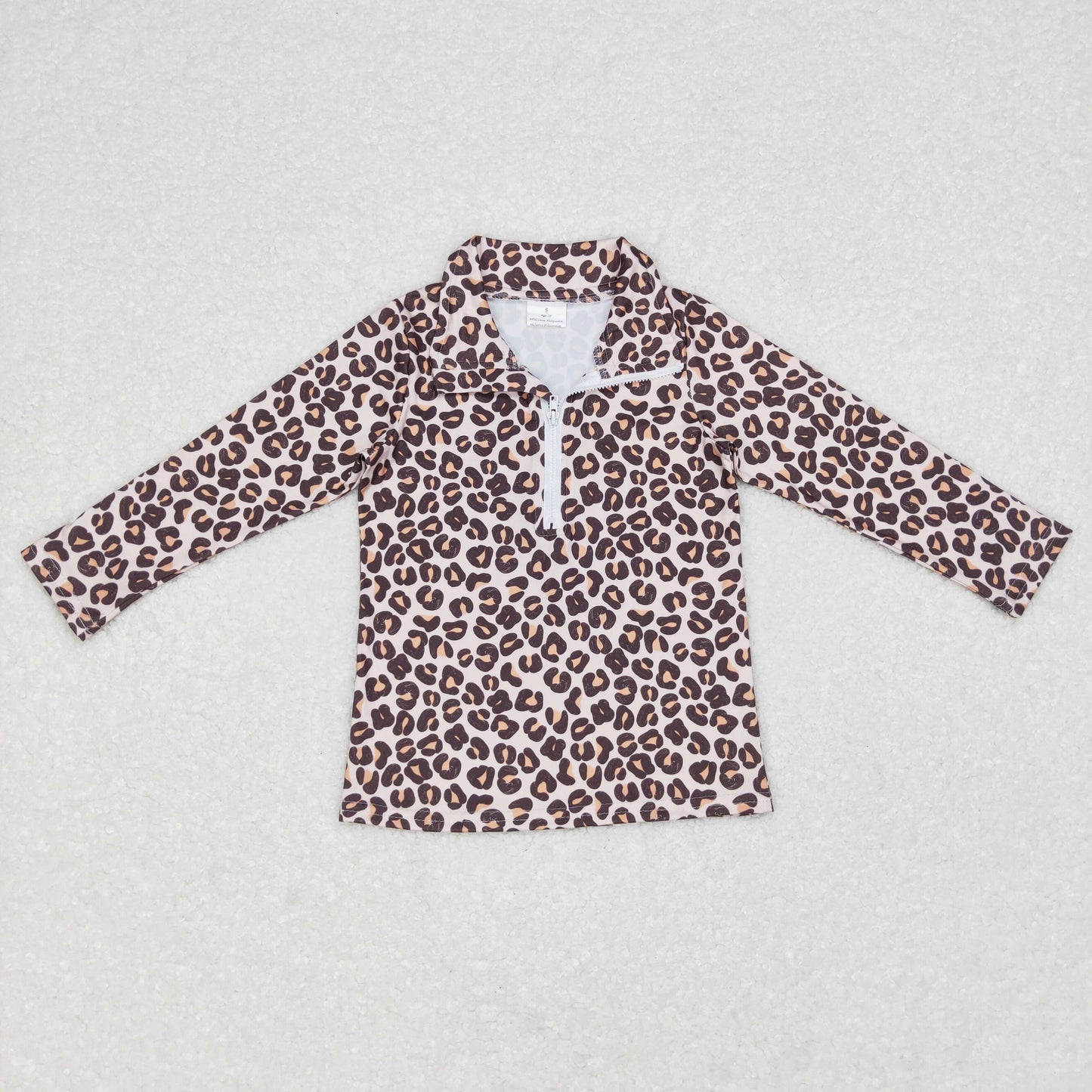 GT0361 Baby Girl Long Sleeves Leopard Pullover Zipper Shirt