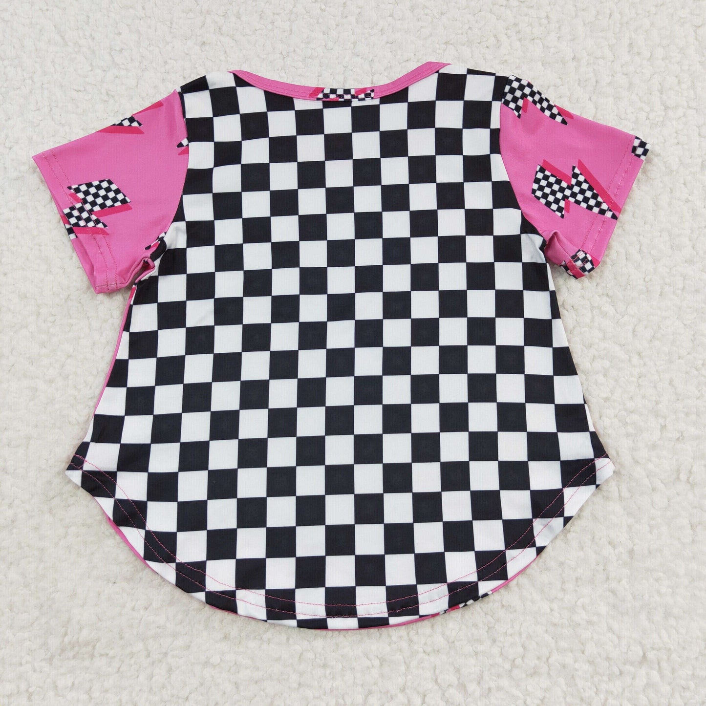 GT0227 Baby Girl Short Sleeves Checkered Pocket Shirt