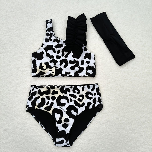 Baby Girl Bathing Suit Sleeveless Tops Shorts Leopard Set With Bow Swimsuit