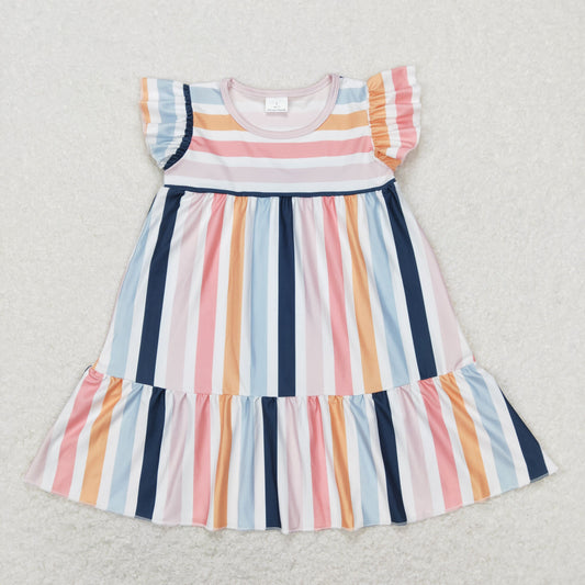 GSD0564 Baby Girl Short Sleeves Stripes Ruffle Dress