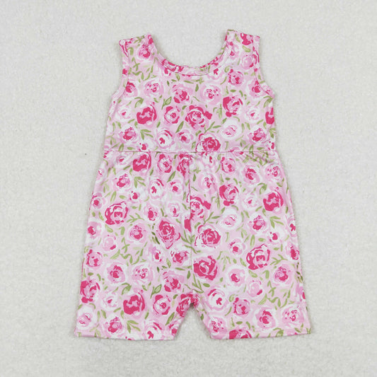 Baby Girl Sleeveless Floral Zipper One Piece Pink Jumpsuit