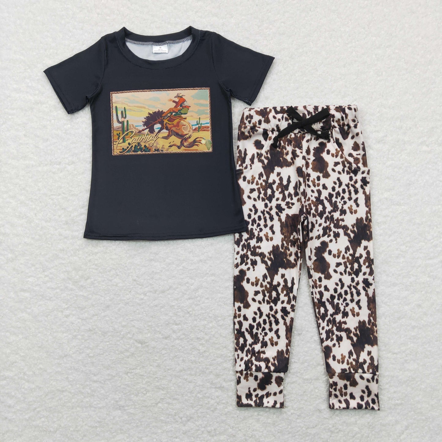 BSPO0149 Baby Boy Cowboy Shirt Leopard Pocket Pants Set