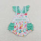 Short Sleeves Embroidery Mama's Girl Leopard Green Ruffle Bubble One Piece Romper
