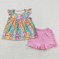 Sibling Baby Girls Kids Short Sleeves Leopard Tops Cotton Ruffle Shorts Clothes Sets RTS