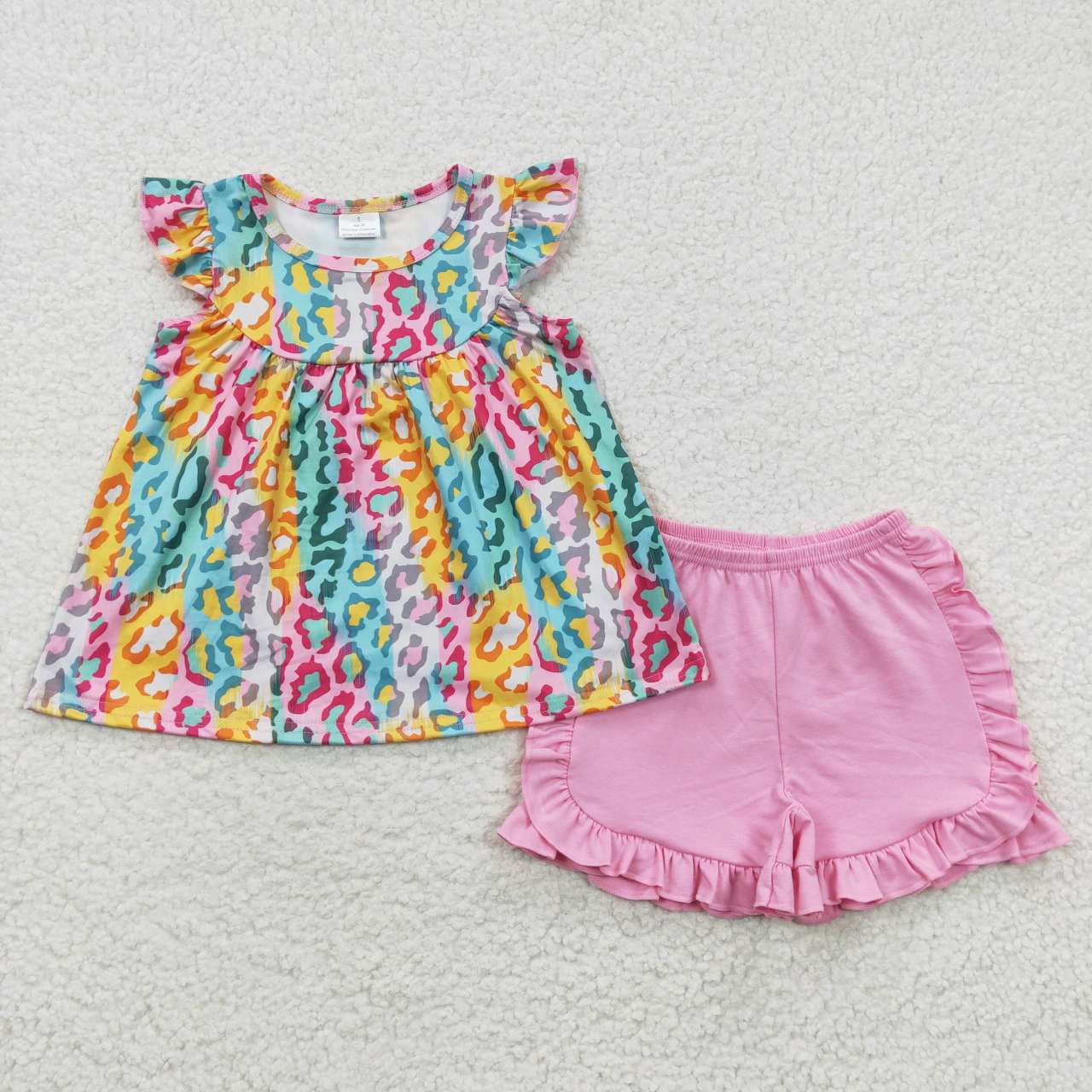 Sibling Baby Girls Kids Short Sleeves Leopard Tops Cotton Ruffle Shorts Clothes Sets RTS